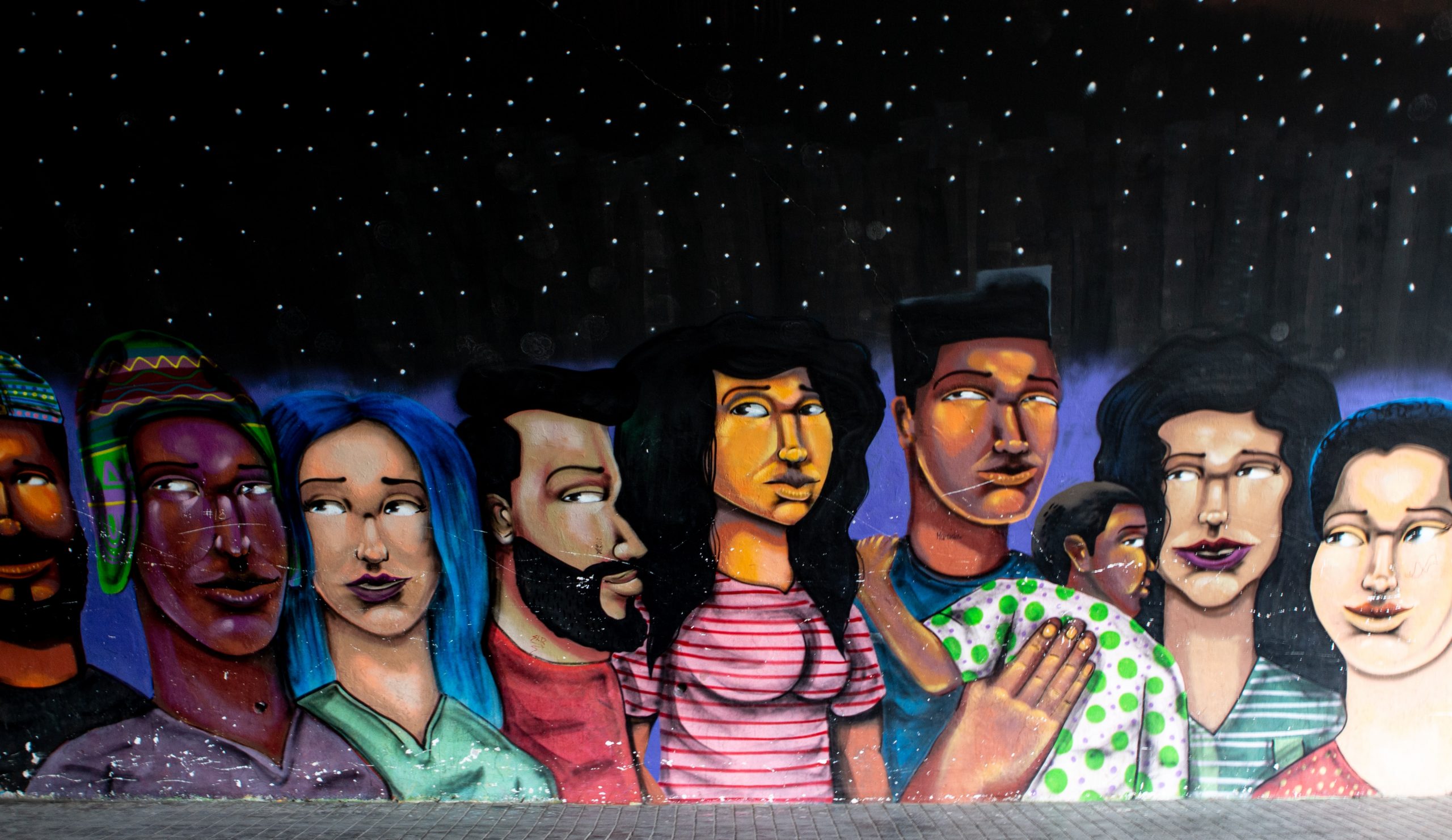 Graffiti art of a diverse group of people