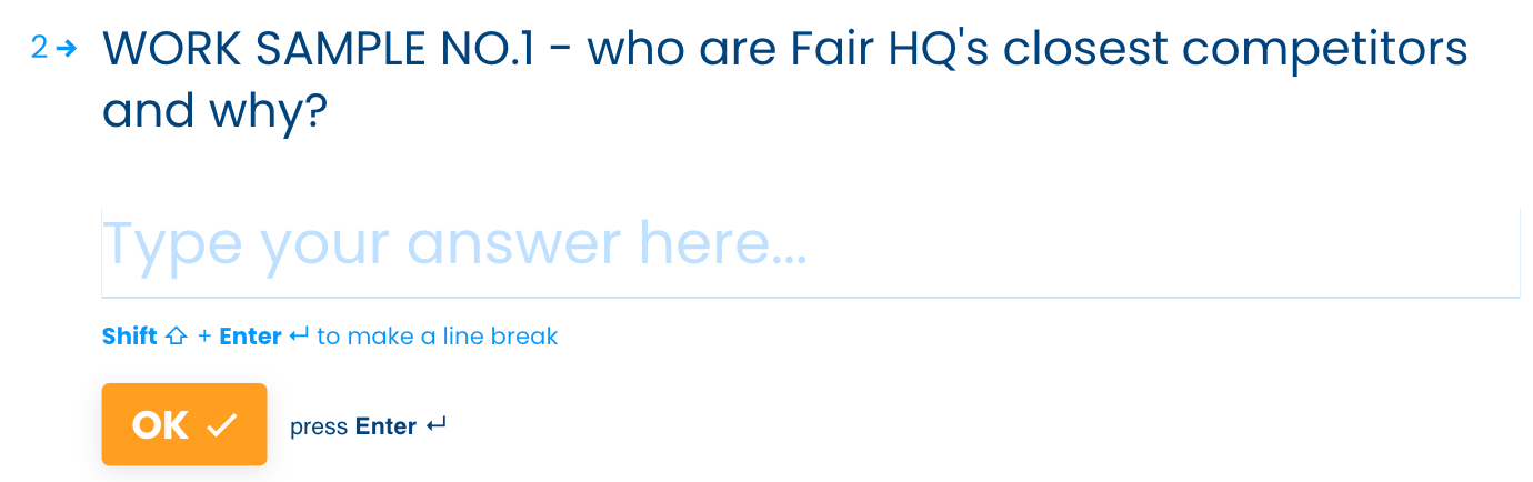 A screen shot of our work sample task: Who are Fair HQ