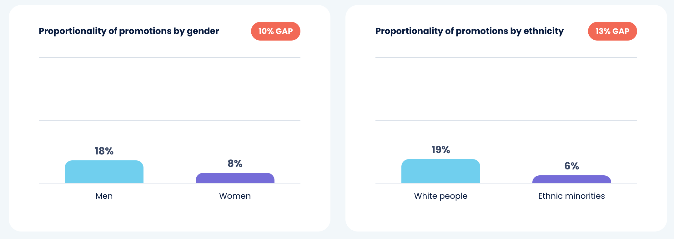 A graph showing the proportionality of promotions by gender and ethnicity.